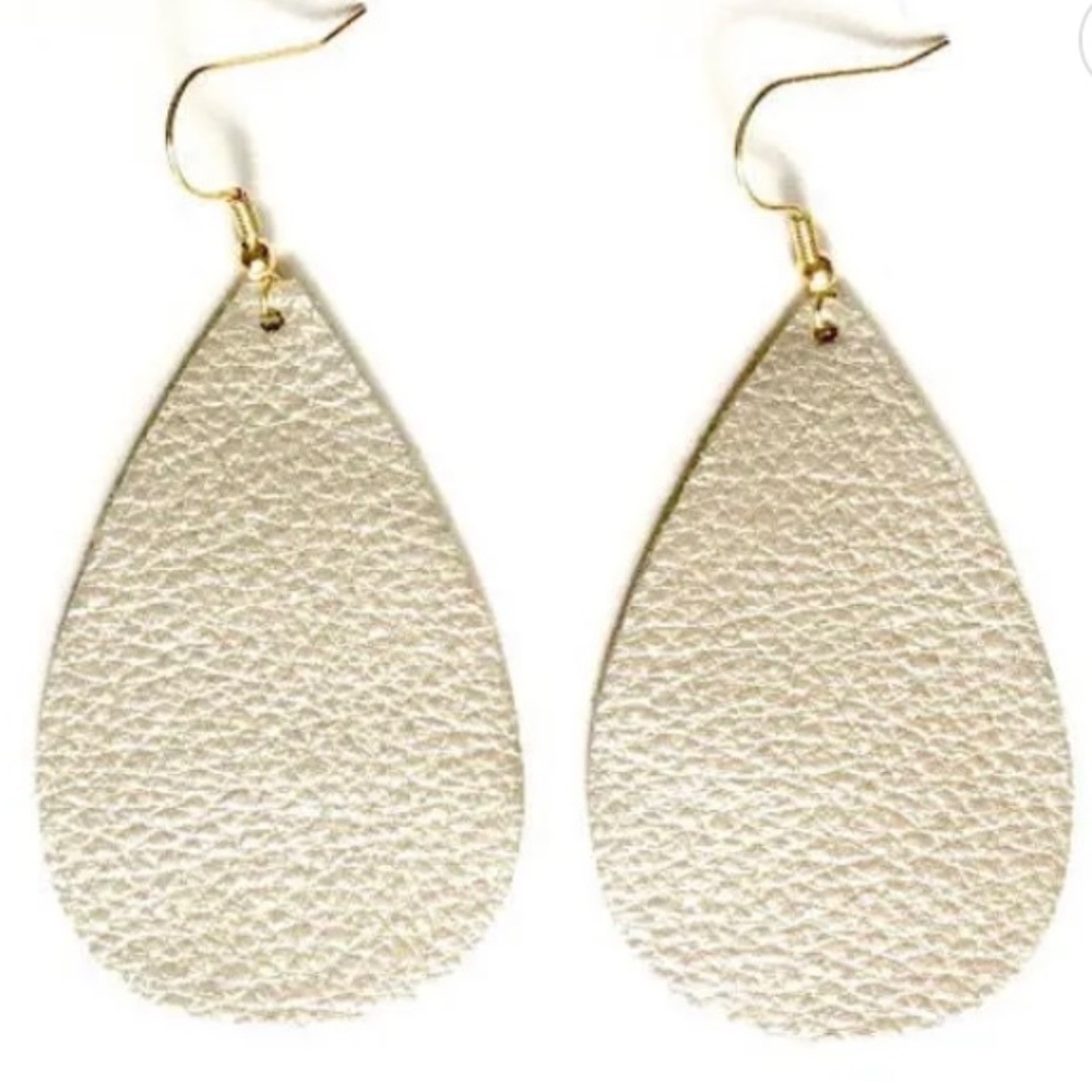 New Handcrafted Gold Leather Drop Earrings Lightweight 2”x 1” Gold French Hooks